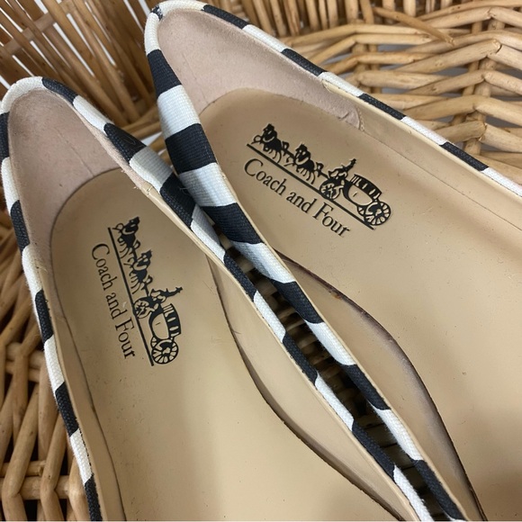 COACH AND FOUR | Pointed Toe Black & White Striped Flats - Picture 2 of 8